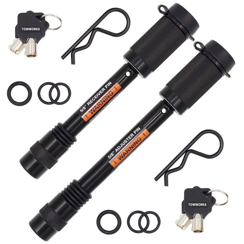 TowWorks 79852 Keyed Alike 5/8"" Trailer Hitch Lock Set for Adjustable Channel Mounts  Double Safety Heavy Duty Tow Hitch Receiver Locking Pins fit Class III - V Hitches - Image 1